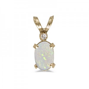 14k Yellow Gold Oval Opal And Diamond Filagree Pendant