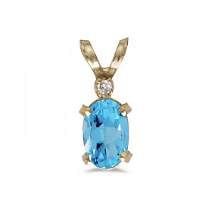 14k Yellow Gold Oval Blue Topaz And Diamond Filagree Pendant