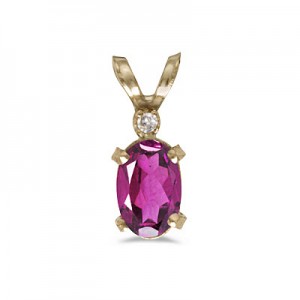 14k Yellow Gold Oval Pink Topaz And Diamond Filagree Pendant