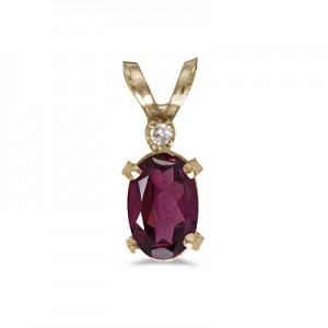 14k Yellow Gold Oval Rhodolite Garnet And Diamond Filagree Pendant