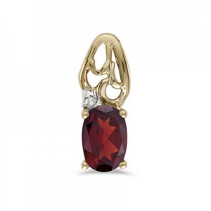 14k Yellow Gold Oval Garnet And Diamond Pendant