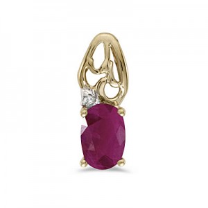 14k Yellow Gold Oval Ruby And Diamond Pendant