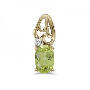 14k Yellow Gold Oval Peridot And Diamond Pendant