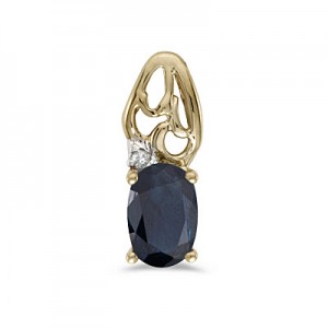 14k Yellow Gold Oval Sapphire And Diamond Pendant