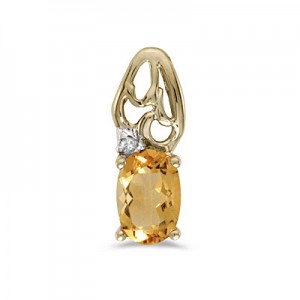 14k Yellow Gold Oval Citrine And Diamond Pendant