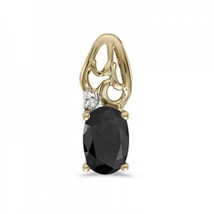 14k Yellow Gold Oval Onyx And Diamond Pendant