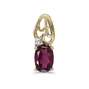 14k Yellow Gold Oval Rhodolite Garnet And Diamond Pendant