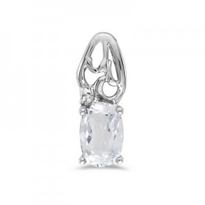 14k White Gold Oval White Topaz And Diamond Pendant