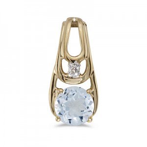 14k Yellow Gold Round Aquamarine And Diamond Pendant