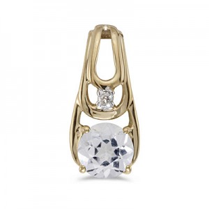 14k Yellow Gold Round White Topaz And Diamond Pendant