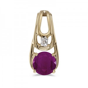 14k Yellow Gold Round Ruby And Diamond Pendant