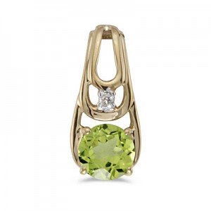 14k Yellow Gold Round Peridot And Diamond Pendant