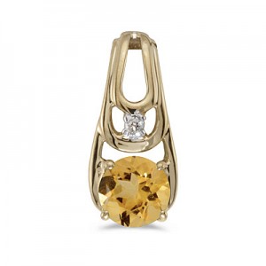 14k Yellow Gold Round Citrine And Diamond Pendant