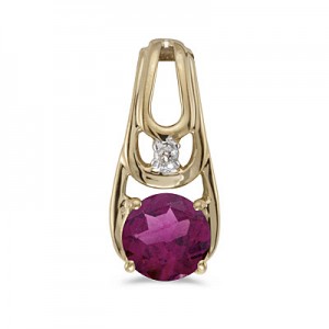 14k Yellow Gold Round Rhodolite Garnet And Diamond Pendant