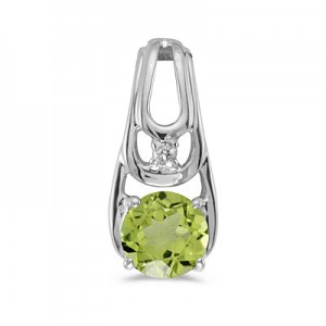 14k White Gold Round Peridot And Diamond Pendant