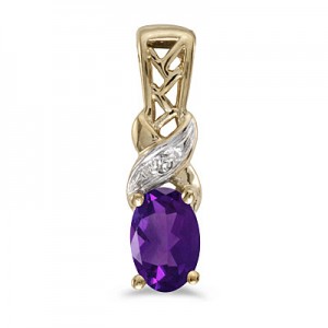 14k Yellow Gold Oval Amethyst And Diamond Pendant