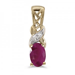 14k Yellow Gold Oval Ruby And Diamond Pendant