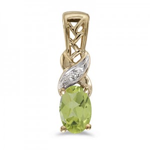 14k Yellow Gold Oval Peridot And Diamond Pendant