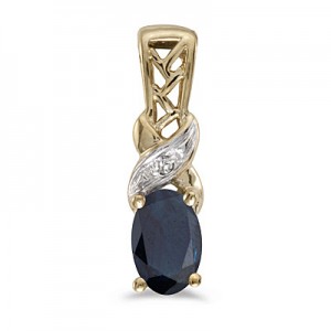 14k Yellow Gold Oval Sapphire And Diamond Pendant