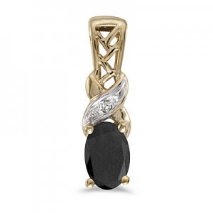 14k Yellow Gold Oval Onyx And Diamond Pendant