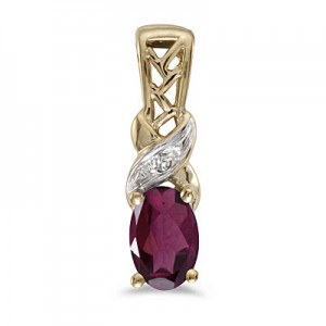 14k Yellow Gold Oval Rhodolite Garnet And Diamond Pendant