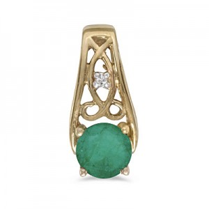 14k Yellow Gold Round Emerald And Diamond Pendant