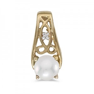 14k Yellow Gold Pearl And Diamond Pendant