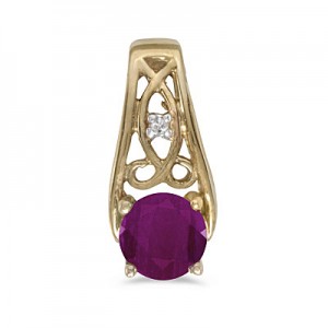 14k Yellow Gold Round Ruby And Diamond Pendant