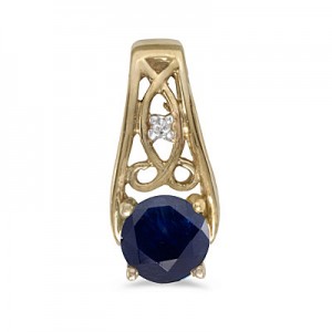 14k Yellow Gold Round Sapphire And Diamond Pendant