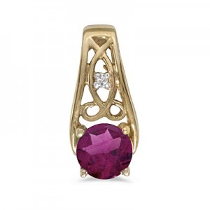 14k Yellow Gold Round Rhodolite Garnet And Diamond Pendant