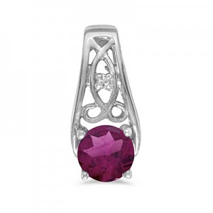 14k White Gold Round Rhodolite Garnet And Diamond Pendant
