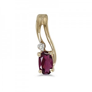 14k Yellow Gold Oval Rhodolite Garnet And Diamond Wave Pendant