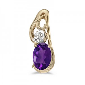 14k Yellow Gold Oval Amethyst And Diamond Pendant