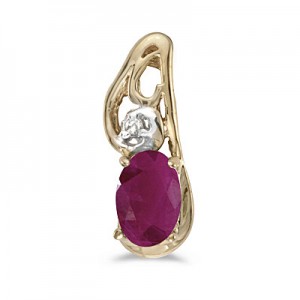 14k Yellow Gold Oval Ruby And Diamond Pendant