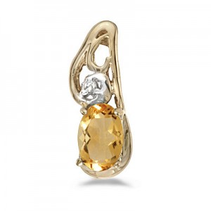 14k Yellow Gold Oval Citrine And Diamond Pendant