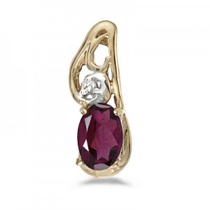 14k Yellow Gold Oval Rhodolite Garnet And Diamond Pendant