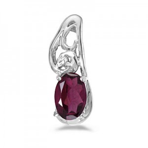 14k White Gold Oval Rhodolite Garnet And Diamond Pendant