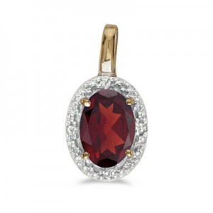 14k Yellow Gold Oval Garnet And Diamond Pendant