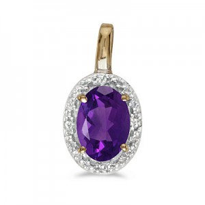 14k Yellow Gold Oval Amethyst And Diamond Pendant