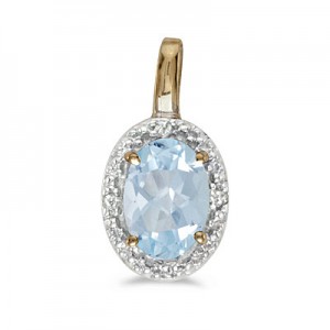 14k Yellow Gold Oval Aquamarine And Diamond Pendant