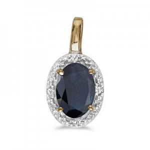 14k Yellow Gold Oval Sapphire And Diamond Pendant