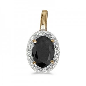 14k Yellow Gold Oval Onyx And Diamond Pendant