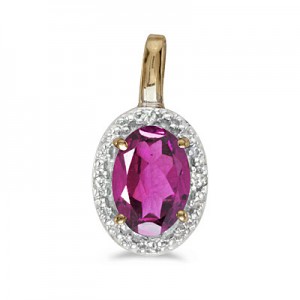 14k Yellow Gold Oval Pink Topaz And Diamond Pendant