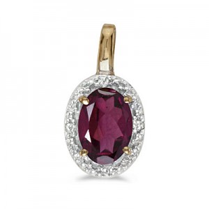 14k Yellow Gold Oval Rhodolite Garnet And Diamond Pendant