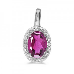 14k White Gold Oval Pink Topaz And Diamond Pendant