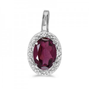 14k White Gold Oval Rhodolite Garnet And Diamond Pendant