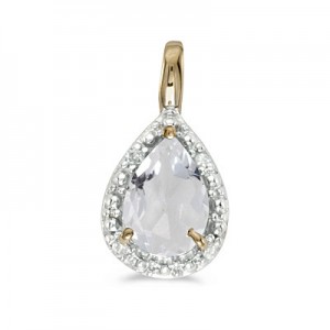 14k Yellow Gold Pear White Topaz Pendant