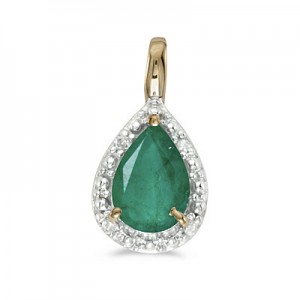 14k Yellow Gold Pear Emerald Pendant