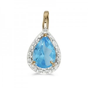 14k Yellow Gold Pear Blue Topaz Pendant