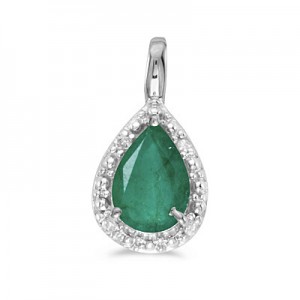 14k White Gold Pear Emerald Pendant